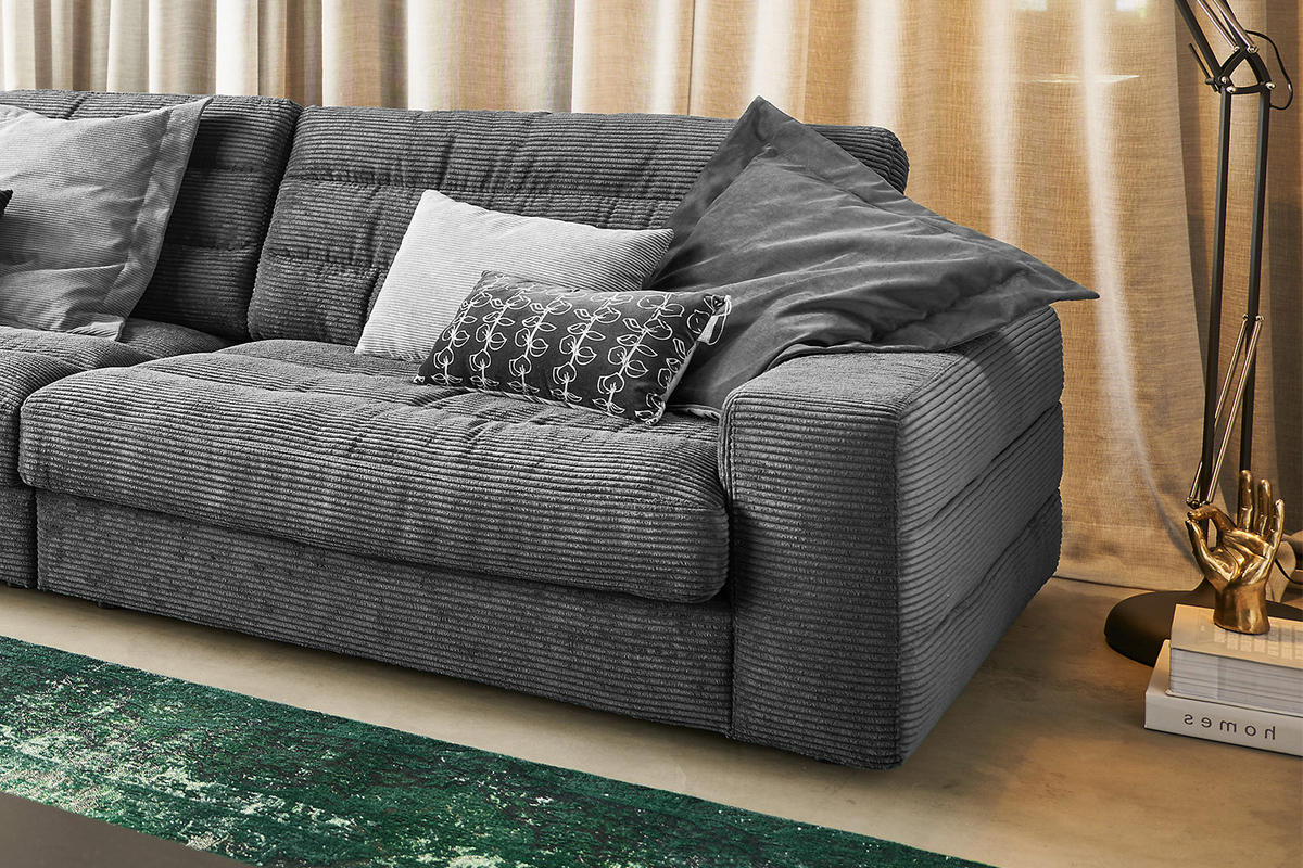 ECKSOFA XL LANA Grau Cord - Schwarz/Grau, Textil (416/205cm) - KAWOLA