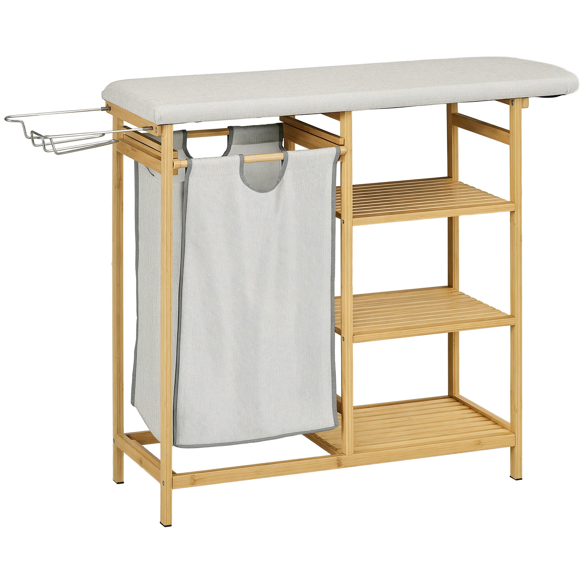 WÄSCHESAMMLER DE-09420 mit Bügelbrett & 57 L Stoffsack Natur - Naturfarben, Naturmaterialien (34/82/113cm) - ComfortXL