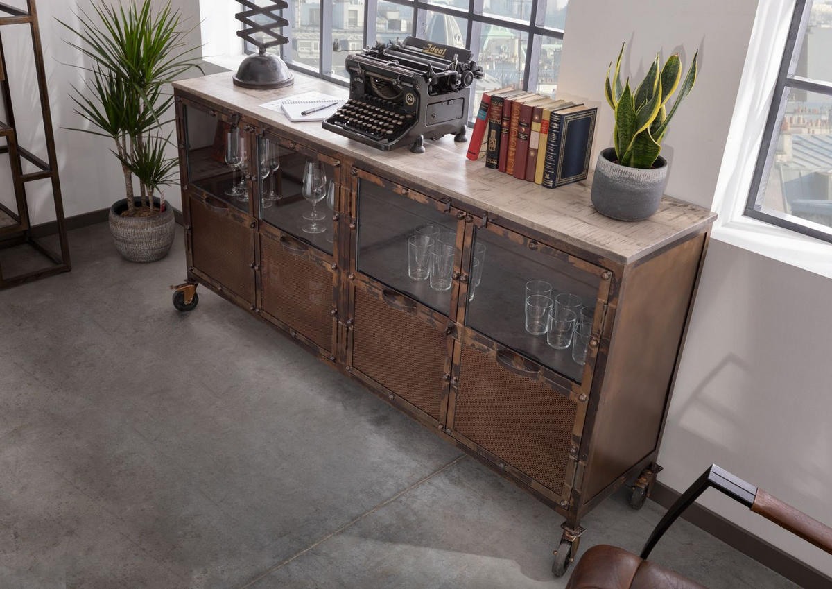 SIDEBOARD Mango 180x40x90 braun lackiert HEAVY INDUSTRY #215 - Braun, Holz (180/90/40cm) - Massivmoebel24