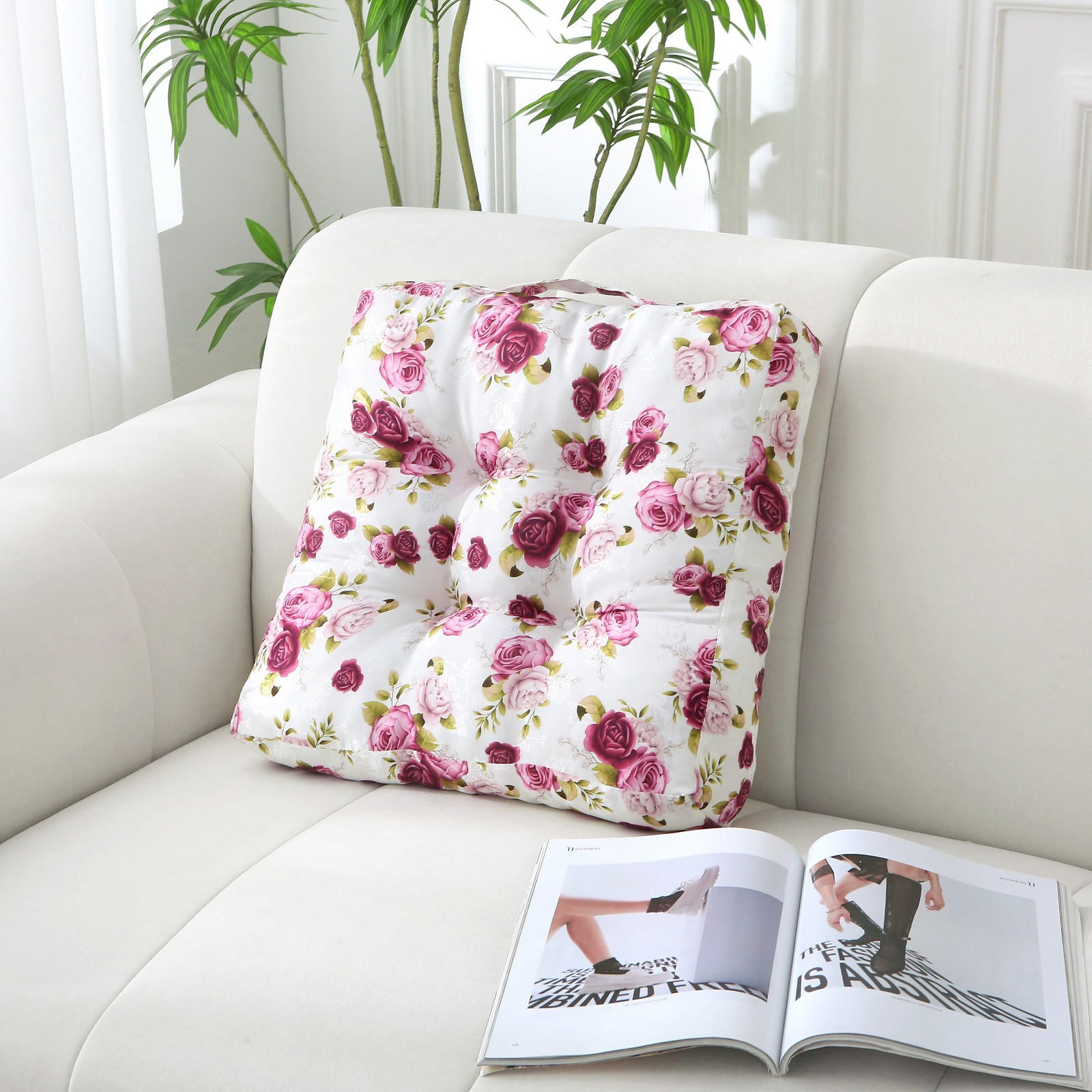 SITZKISSEN 2er Set Rosen 40/40 cm Ausführung Bodenkissen extra dick - Pink, Textil (40/40/8cm) - wometo