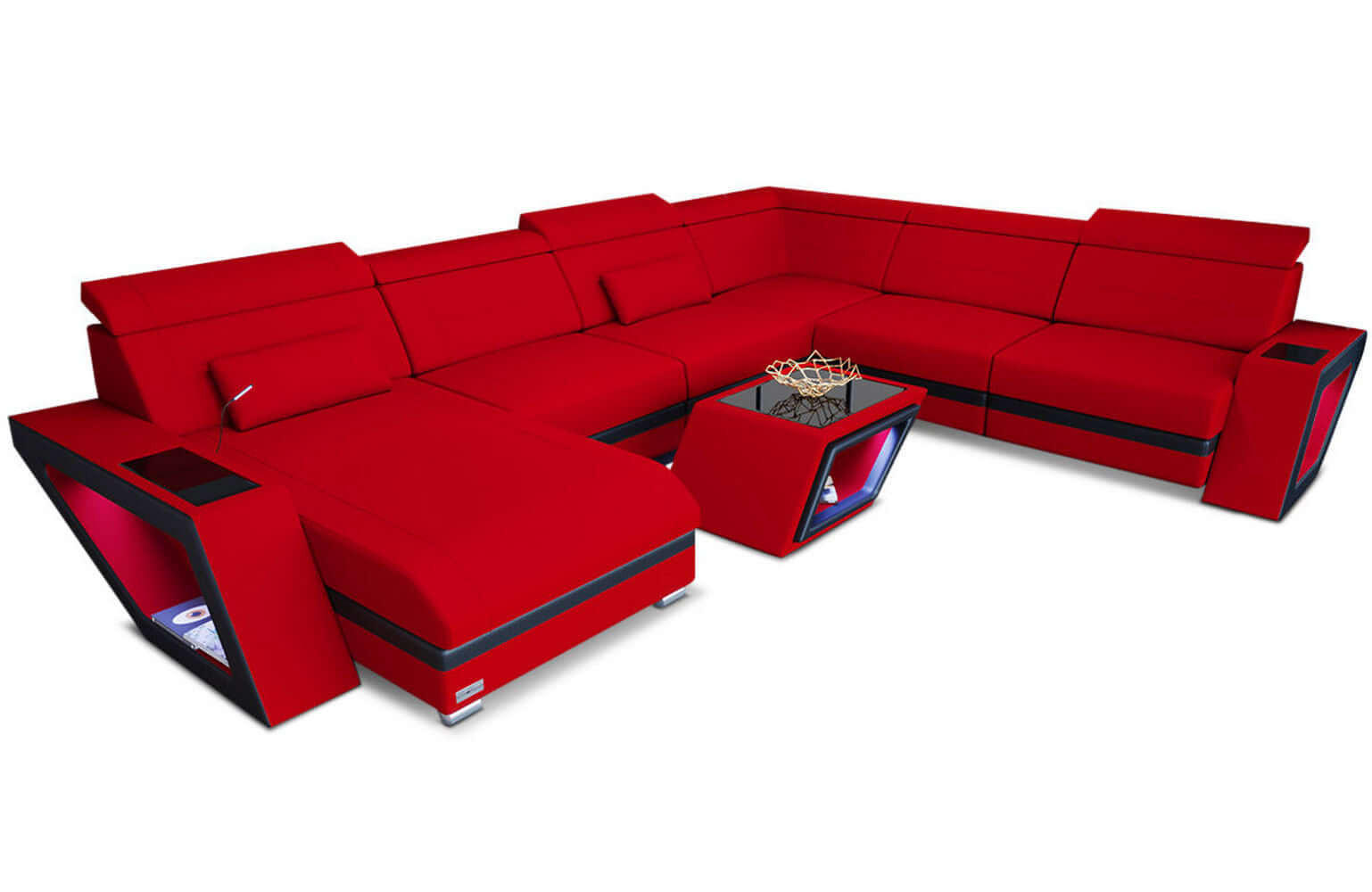 WOHNLANDSCHAFT Catania Rot Schwarz Mikrofaserstoff - Rot, Kunststoff (349/89/264cm)