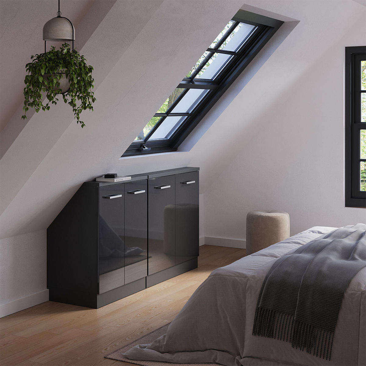 SADA SKŘÍNÍ PRO ŠIKMOU STŘECHU Rion Antracit vysoký lesk/antracit - antracitová, kompozitní dřevo (140/81.6/46cm) - Vicco