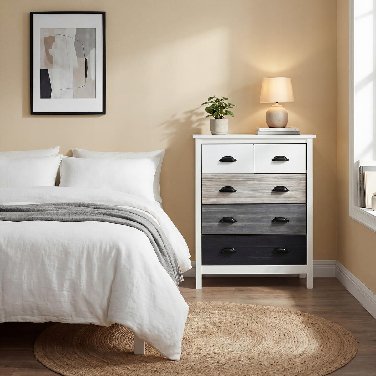 KOMMODE Aufbewahrungsschrank mit 5 Schubladen, Schubladenschrank mit Griff - Weiß, Metall (38/85/70cm) - HOMCOM