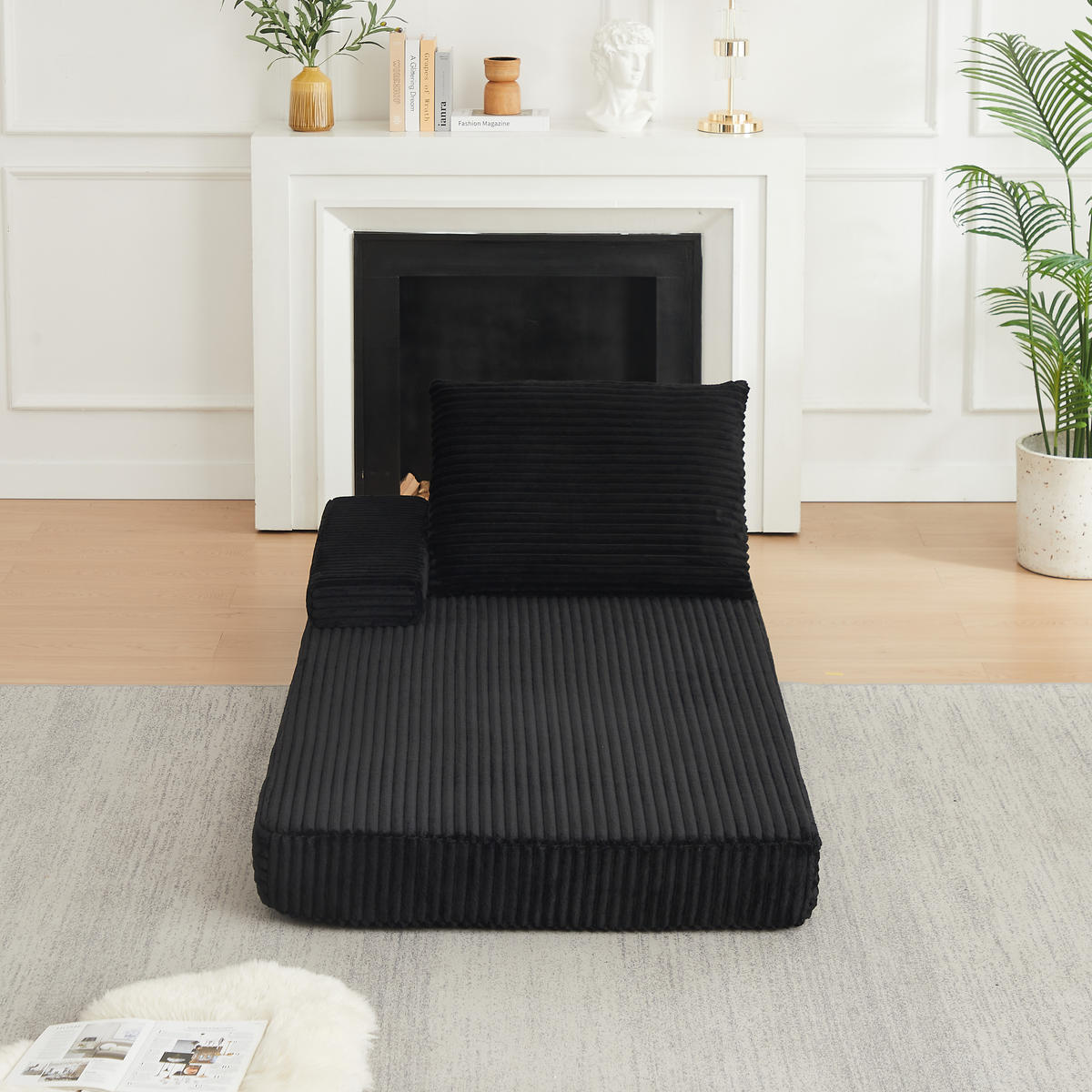 RÉCAMIERE 211 cm frei kombinierbar mit dreieckigen Rückenlehnen, DE-42722, Schwarz - Schwarz, Textil (211.5/48/106.5cm) - ComfortXL