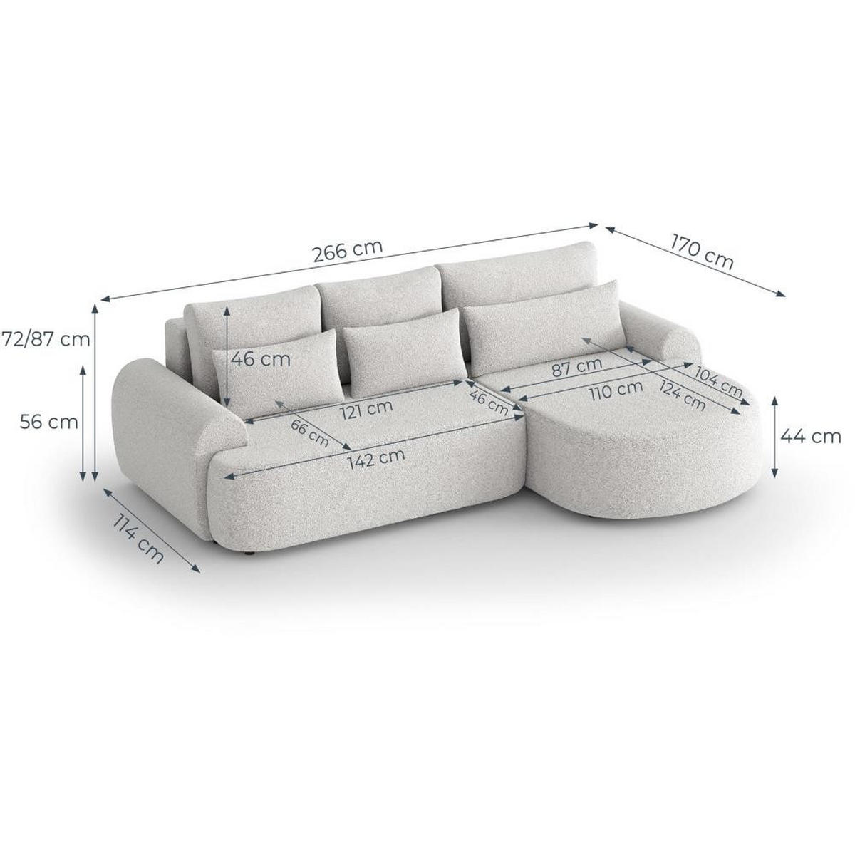 ECKSCHLAFSOFA Olivio L Beige, rechts - Beige/Schwarz, Kunststoff/Textil (266/170cm) - Beautysofa