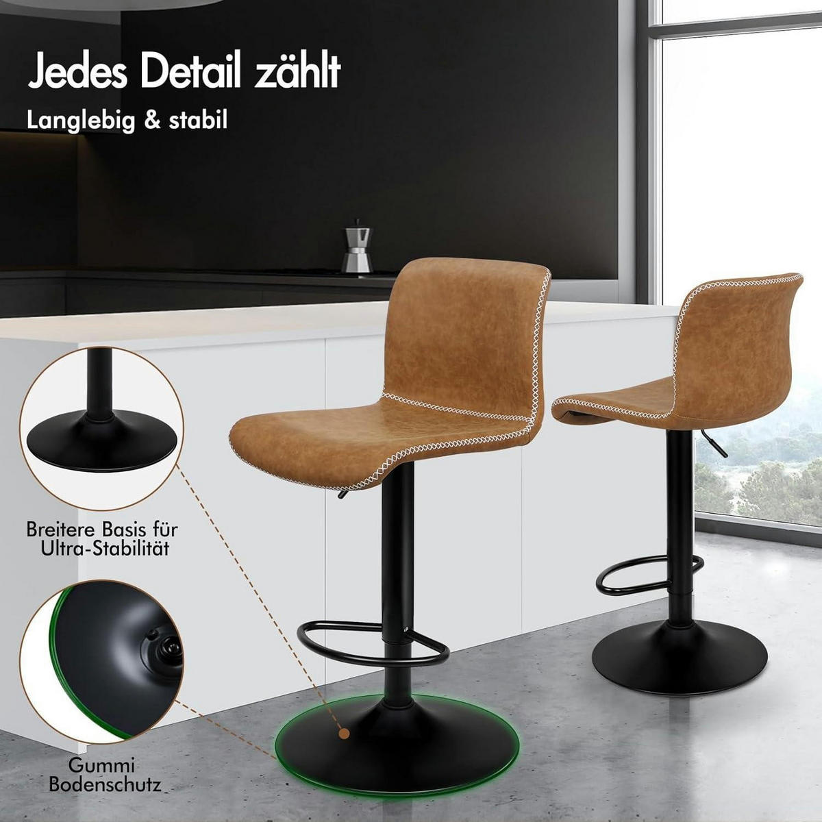 BARHOCKER 2er Set Kunstleder Braun, höhenverstellbar und 360° drehbar - Braun, Kunststoff (41.5/107/41.5cm)
