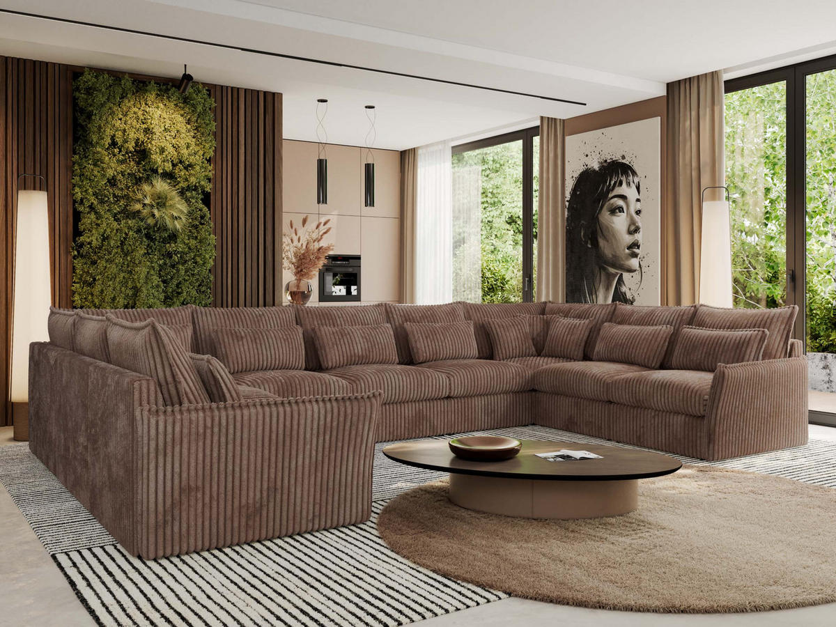 WOHNLANDSCHAFT VERSO U 9M Braun Cord - Schwarz/Braun, Kunststoff/Textil (442/93/270cm) - MKS