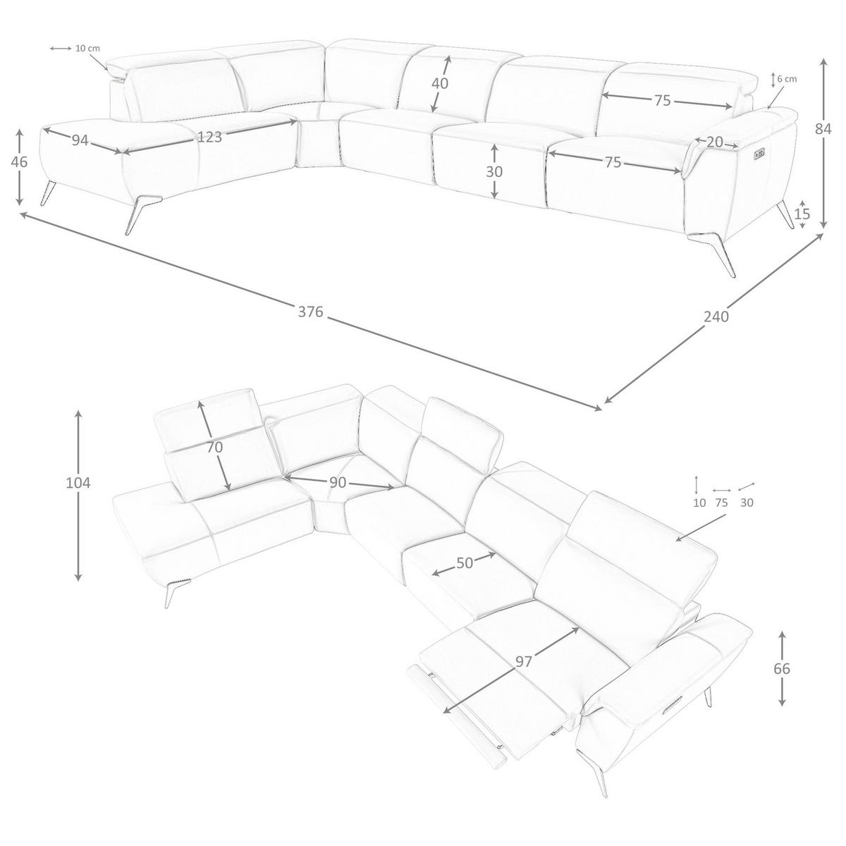ECKSOFA Modulares Relax-Chaiselongue-Sofa links aus braunem Leder 376/240/104cm - Schwarz/Braun, Leder/Holz (357/233cm) - ANGEL CERDA