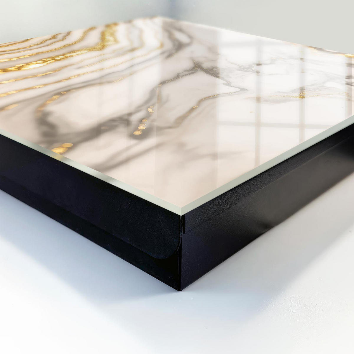 SCHLÜSSELBOX Schwarz 30x30 cm- Türöffnung nach rechts - Marmoradern - Weiß, Metall (30/30/5cm) - TULUP