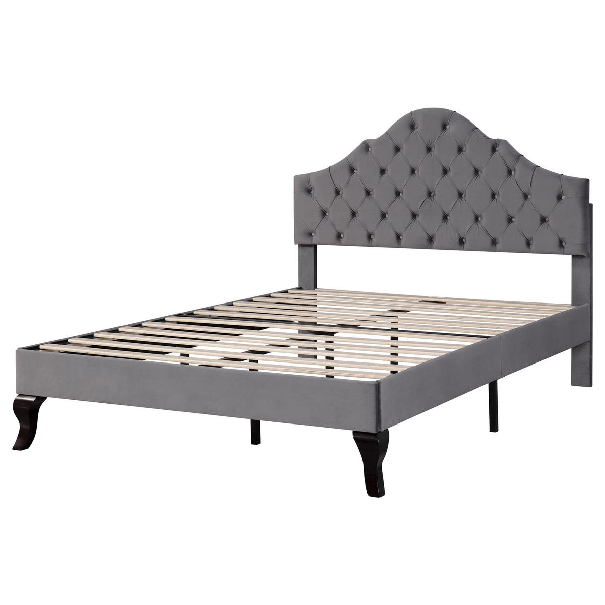 POLSTERBETT 140/200 cm grau mit Lattenrost und höhenverstellbarem Kopfteil - Grau, Textil (140/200cm) - OKWISH