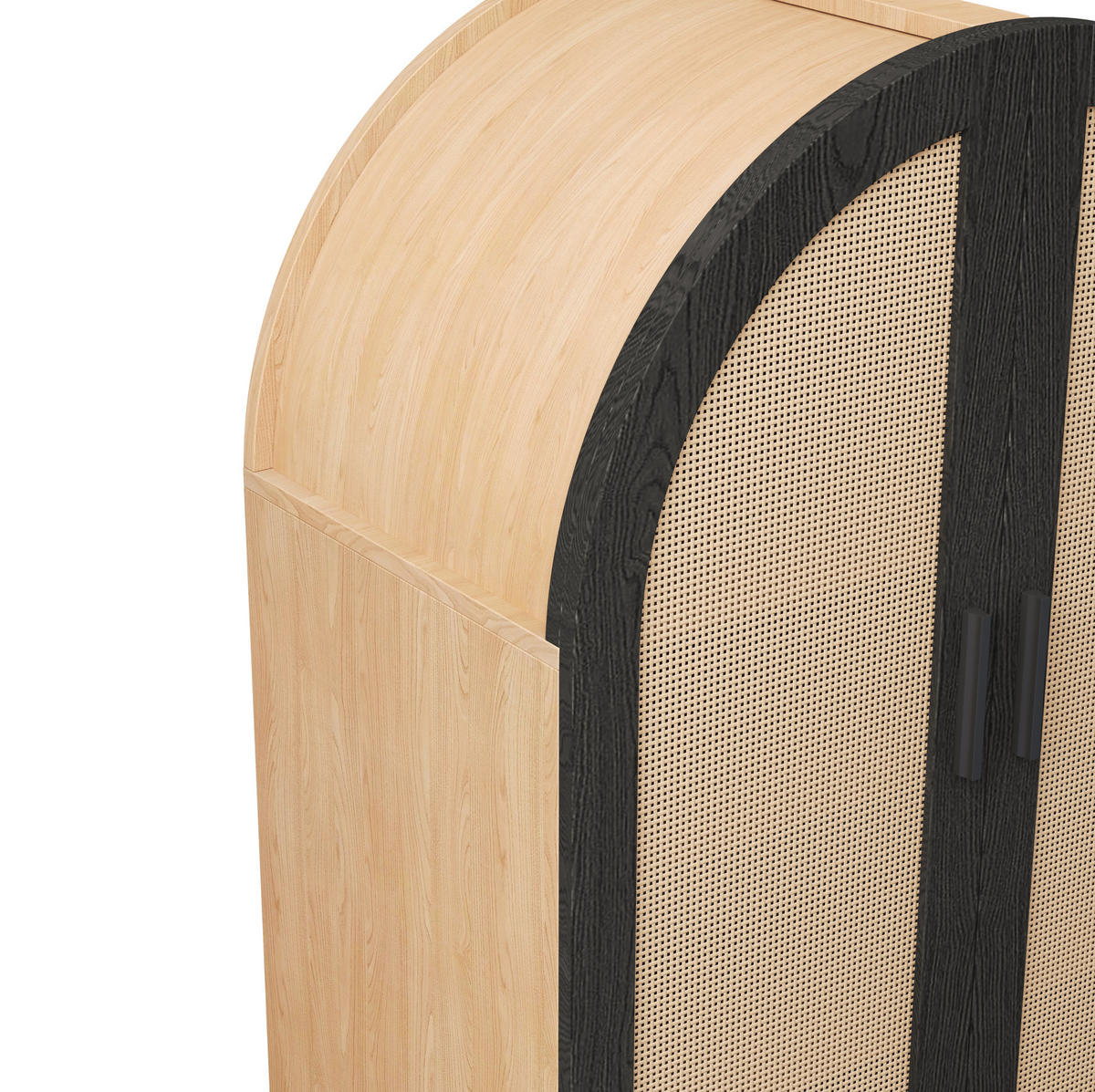 BOTNÍK z MDF a dřevotřísky 70x100x40 cm přírodní/černý se 2 ratanovými dvířky, 3 policemi a tlumeným dovíráním - přírodní, kompozitní dřevo (70/100/40cm) - Modfu