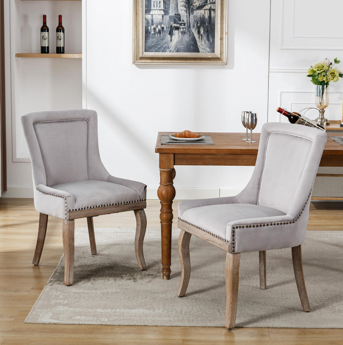 ESSZIMMERSTUHL gepolstert Samt Grau mit Massivholzrahmen 2er-Set - Grau, Holz (61/91/55cm) - Meubliv