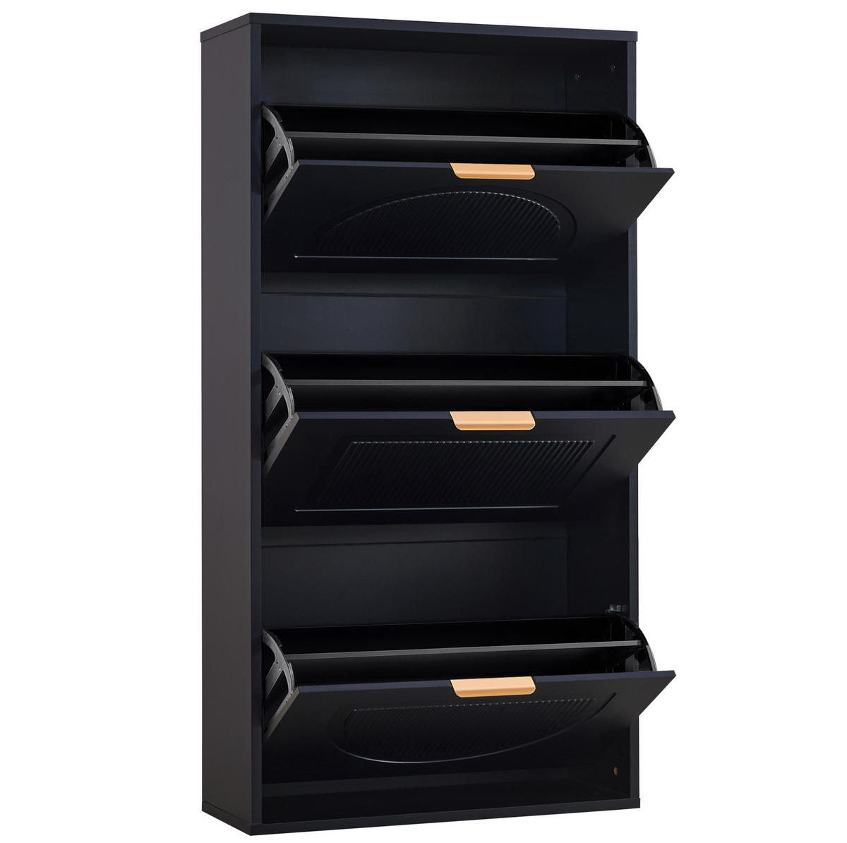 SCHUHSCHRANK 60/24/114 cm mit 3 Klappen und Kippsicherung, platzsparend aus MDF und Spanplatte, Schwarz - Schwarz, Holzwerkstoff (60/114/24cm) - Redom