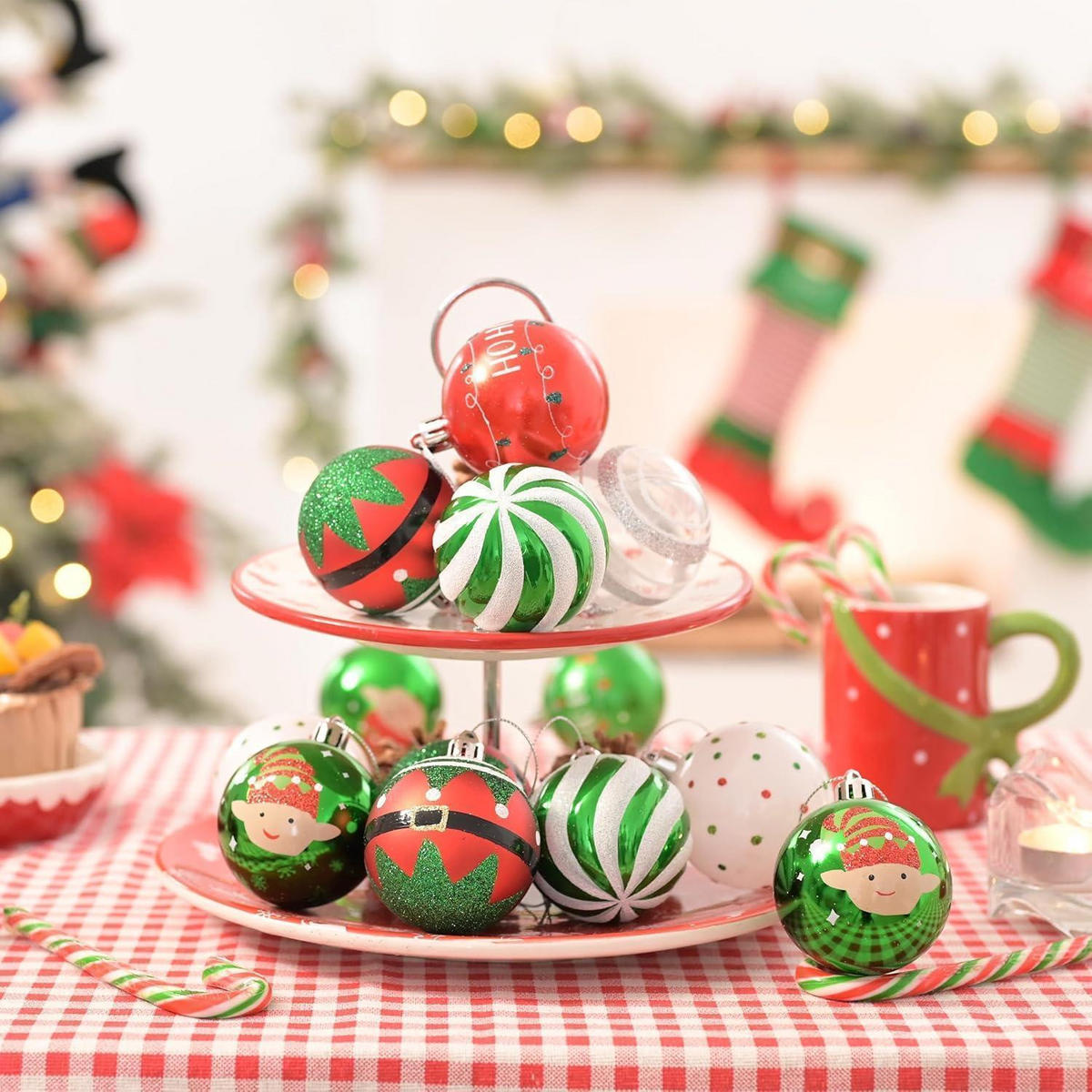WEIHNACHTSKUGELN 12 Stück Set 6 cm Rot Grün Weiß - Multicolor, Kunststoff (6/6/6cm)