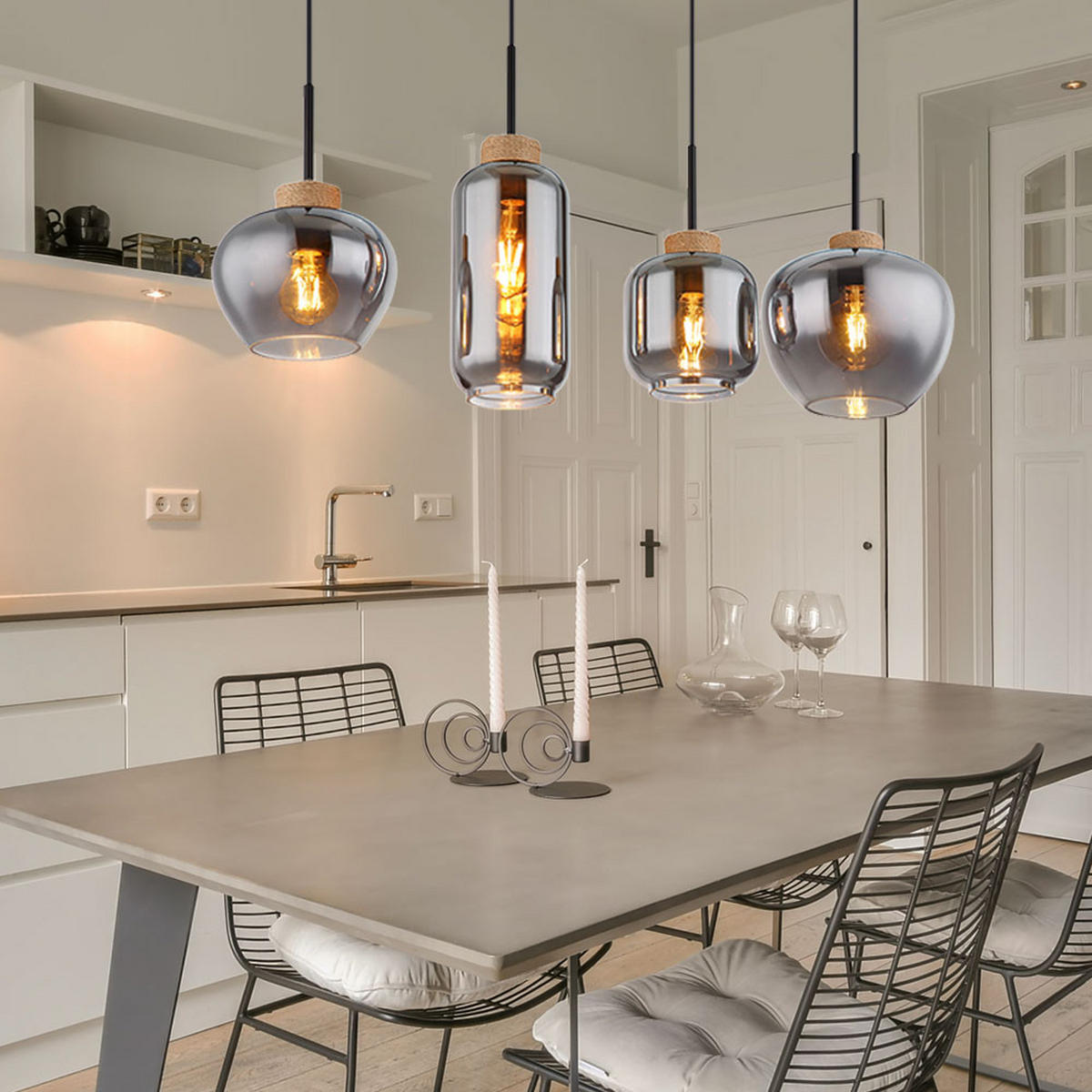 PENDELLEUCHTE Metall Schwarz-matt Rauchglas 4-Flammig - Schwarz, Glas/Metall (96/23/120cm) - Globo Lighting
