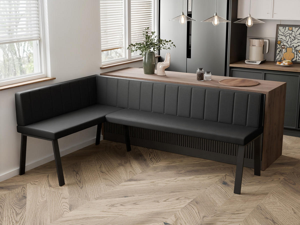 ECKBANK links MONO Y Kunstleder gesteppt, 128/168 cm Schwarz - Schwarz, Kunststoff/Textil (128/168cm) - Idohome