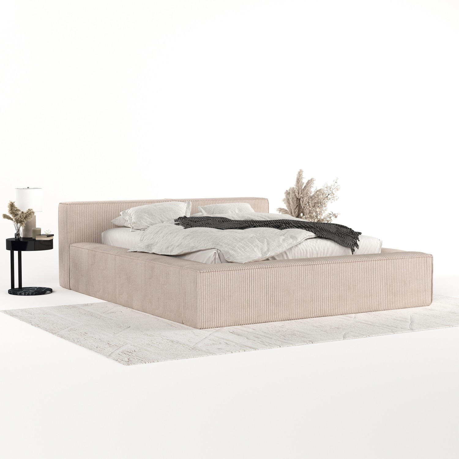 POLSTERBETT Casto mit Stauraum 160/200 cm Hellbeige im Poso Stoff - Beige/Schwarz, Holz/Holzwerkstoff (160/200cm) - AltaBeds