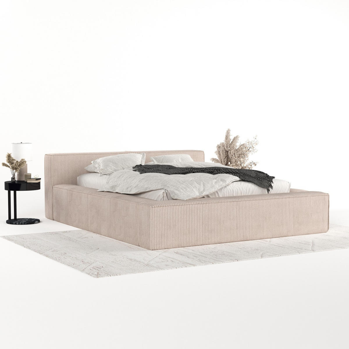 POLSTERBETT Casto mit Stauraum 140/200 cm Hellbeige im Poso Stoff - Beige/Schwarz, Holz/Holzwerkstoff (140/200cm) - AltaBeds