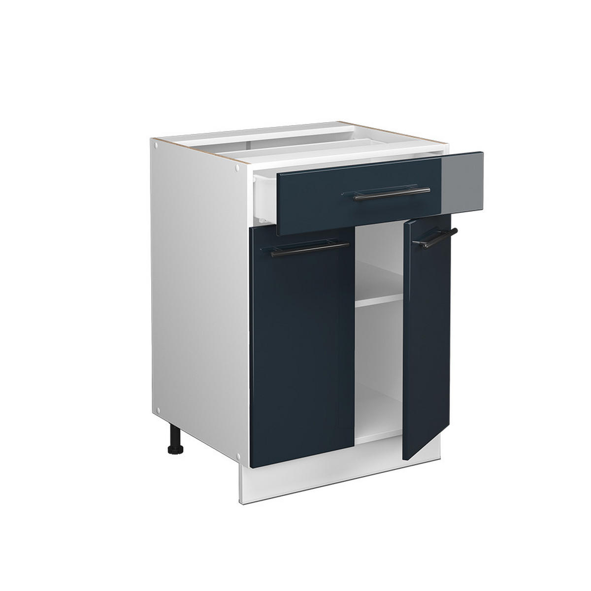 KÜCHENUNTERSCHRANK Fame-Line Dunkelblau Hochglanz 60 cm mit Schublade AP Eiche - Weiß/Dunkelblau, Holzwerkstoff (60/82/60cm) - Vicco