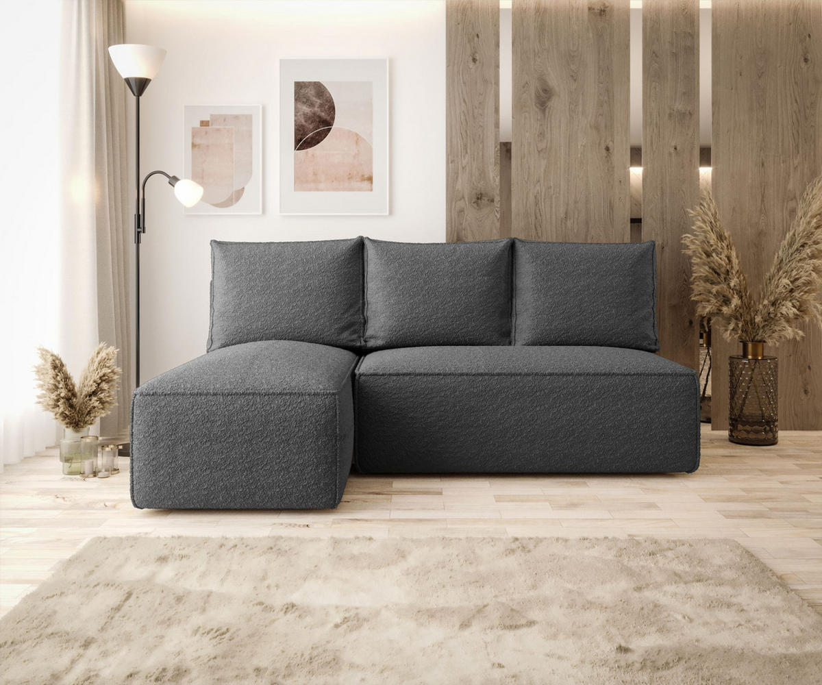 ECKSOFA mit Schlaffunktion SAVIO MINI Quelle 92 Links - Dunkelgrau, Textil (200/140cm) - Bedante