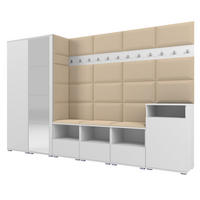GARDEROBE NELA XII 300 cm (Modulare Flurmöbel Weiß mit Spiegel & Sitzpolster Beige 04 Gigantisches Set) - Beige/Silberfarben, Holz/Holzwerkstoff (300/187/40cm) - Ravio