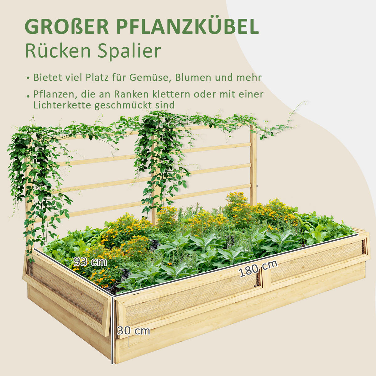GARTENBEET, Naturfarben - Naturfarben, Holz (98.5/95/183cm) - Outsunny