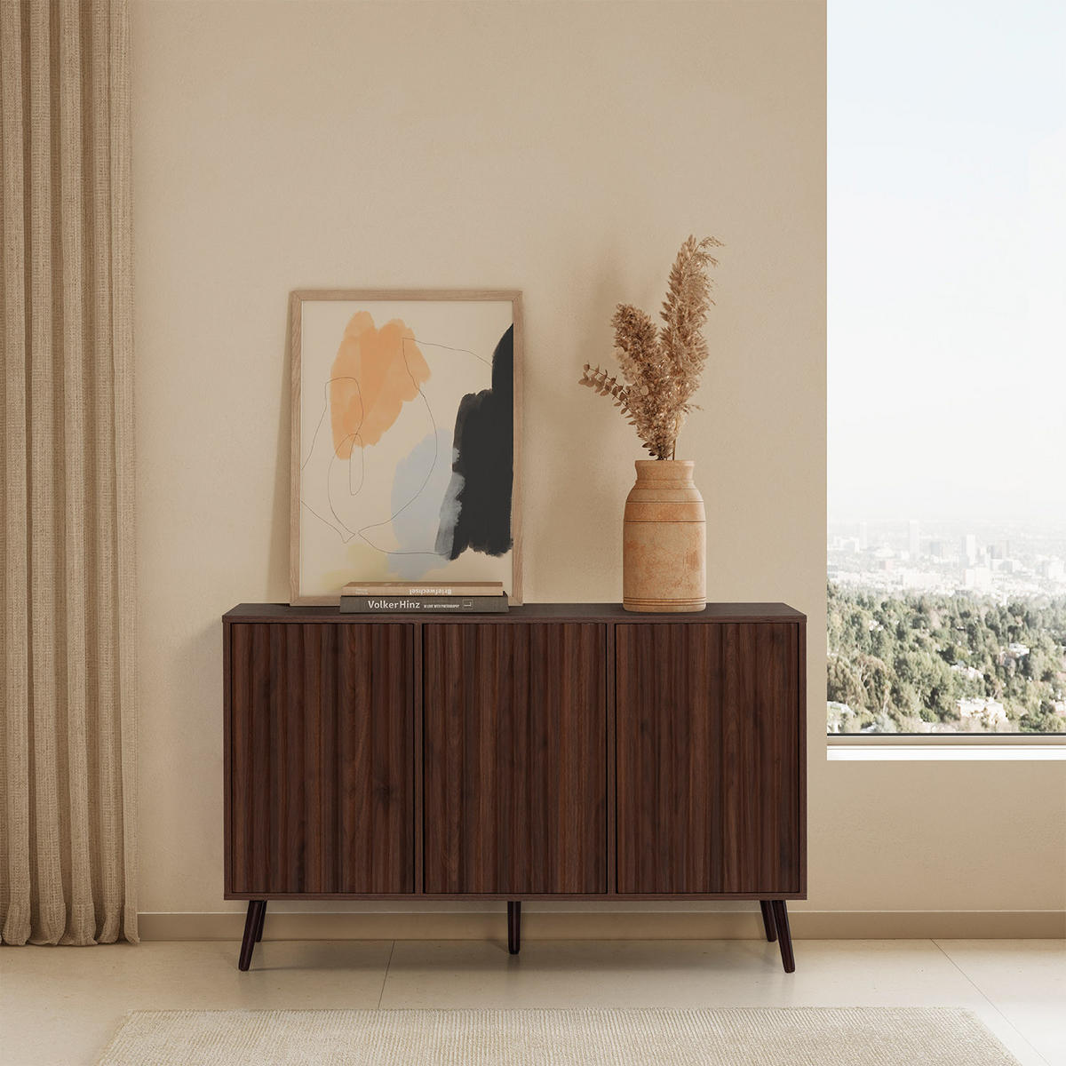 SIDEBOARD Lluvia 3 Türen Walnuss-Effekt - Walnussfarben, Holzwerkstoff (120/76/40cm)