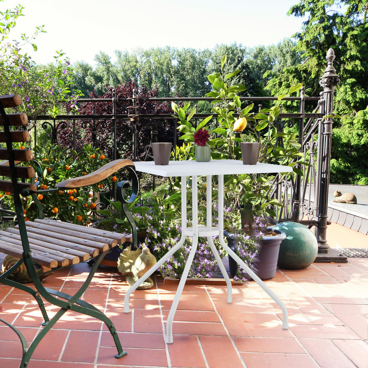 GARTENTISCH - Weiß, Kunststoff/Metall (61/61/75cm) - Relaxdays