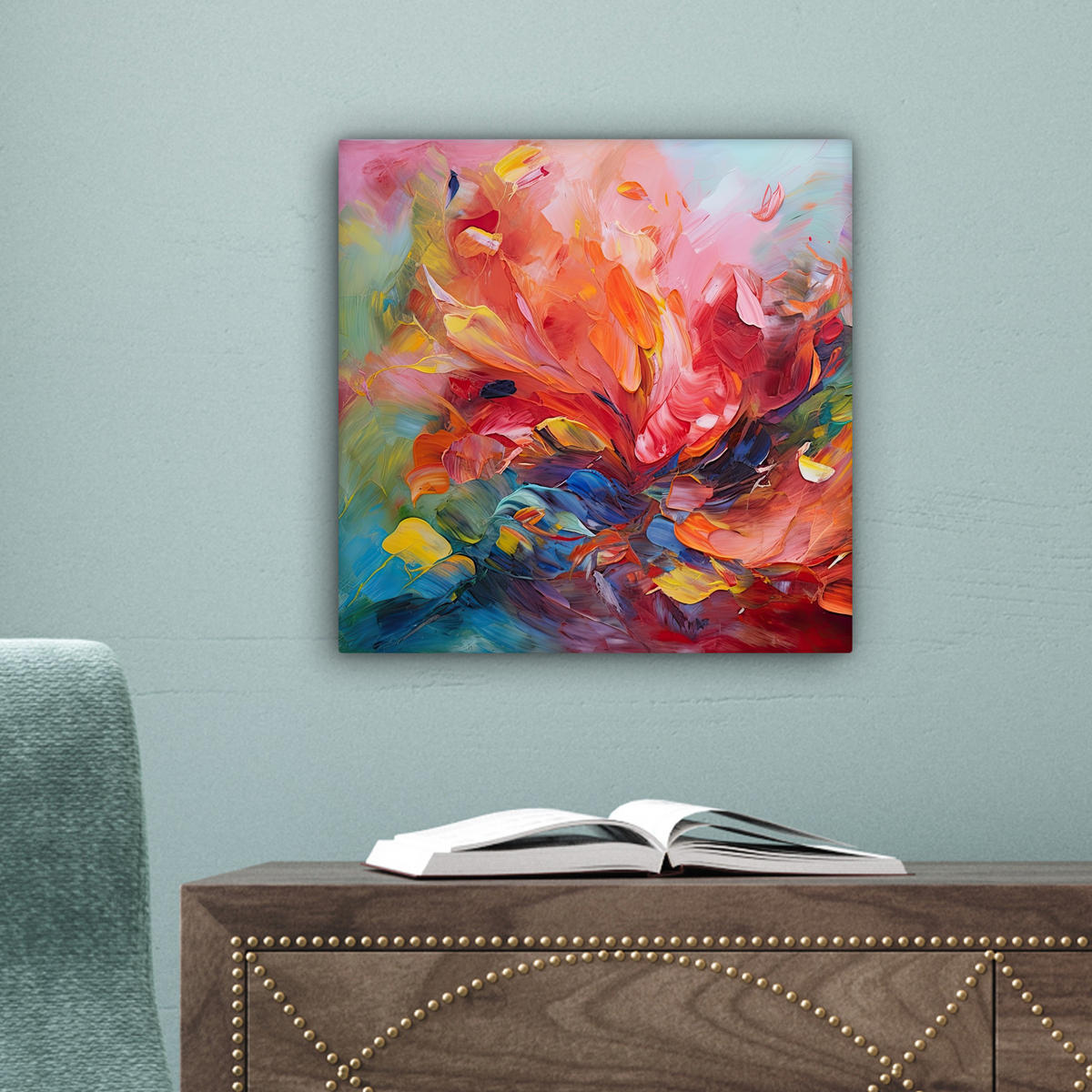 LEINWANDBILD Ölgemälde - Kunst - Abstrakt - Farbenfroh Deko Wohnzimmer 20x20 cm - Altrosa, Textil (20/20cm) - MuchoWow