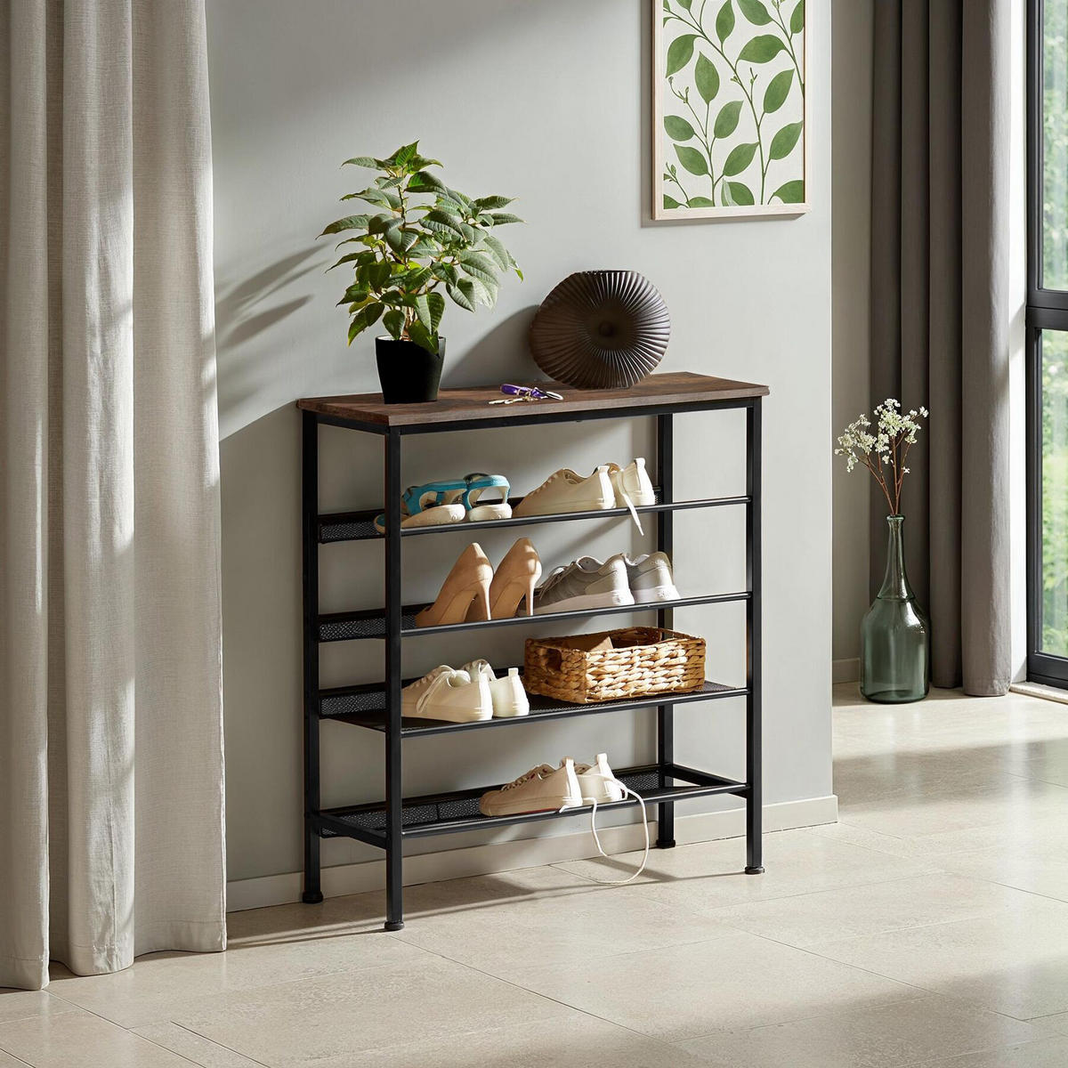 SCHUHREGAL Bournemouth,75,5 x 30,5 x 85,5 cm,Industrial Holz dunkel, rustikal - Rostfarben, Holz (30.5/85.5/75.5cm) - tectake