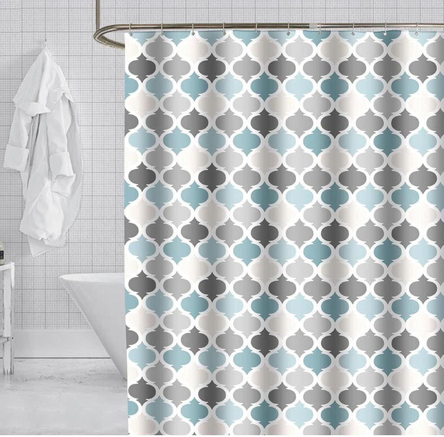 DUSCHVORHANG schimmelresistent Badezimmer Stoff Polyester mit Haken maschinenwaschbar Muster Blau 280 x 200 cm - Blau, Textil (280/200cm) - MCBOSON