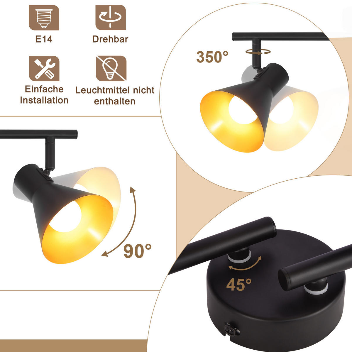DECKENSTRAHLER Daenerys 70/11/21cm - Schwarz, Metall (70/11/21cm) - ZMH
