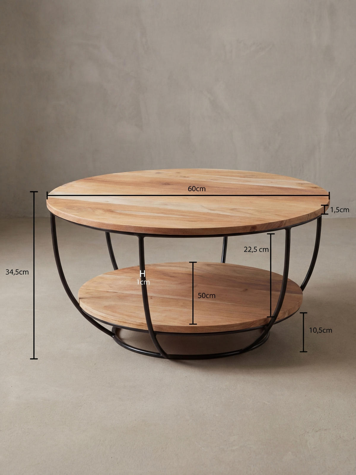 COUCHTISCH Industrial, Akazienholz mit schwarzen Edelstahlbeinen, handgefertigt - Beige/Schwarz, Holz/Metall (60/60/34cm) - KADIMA DESIGN