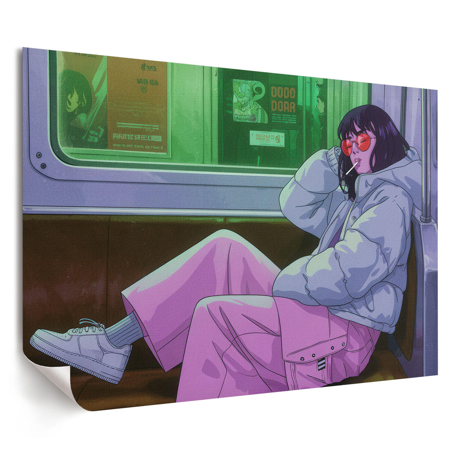 POSTER - 42x29 cm (A3) - Patryk Michalski - Mädchen in der U-Bahn - Violett, Textil (42/29.7/0.1cm) - TULUP