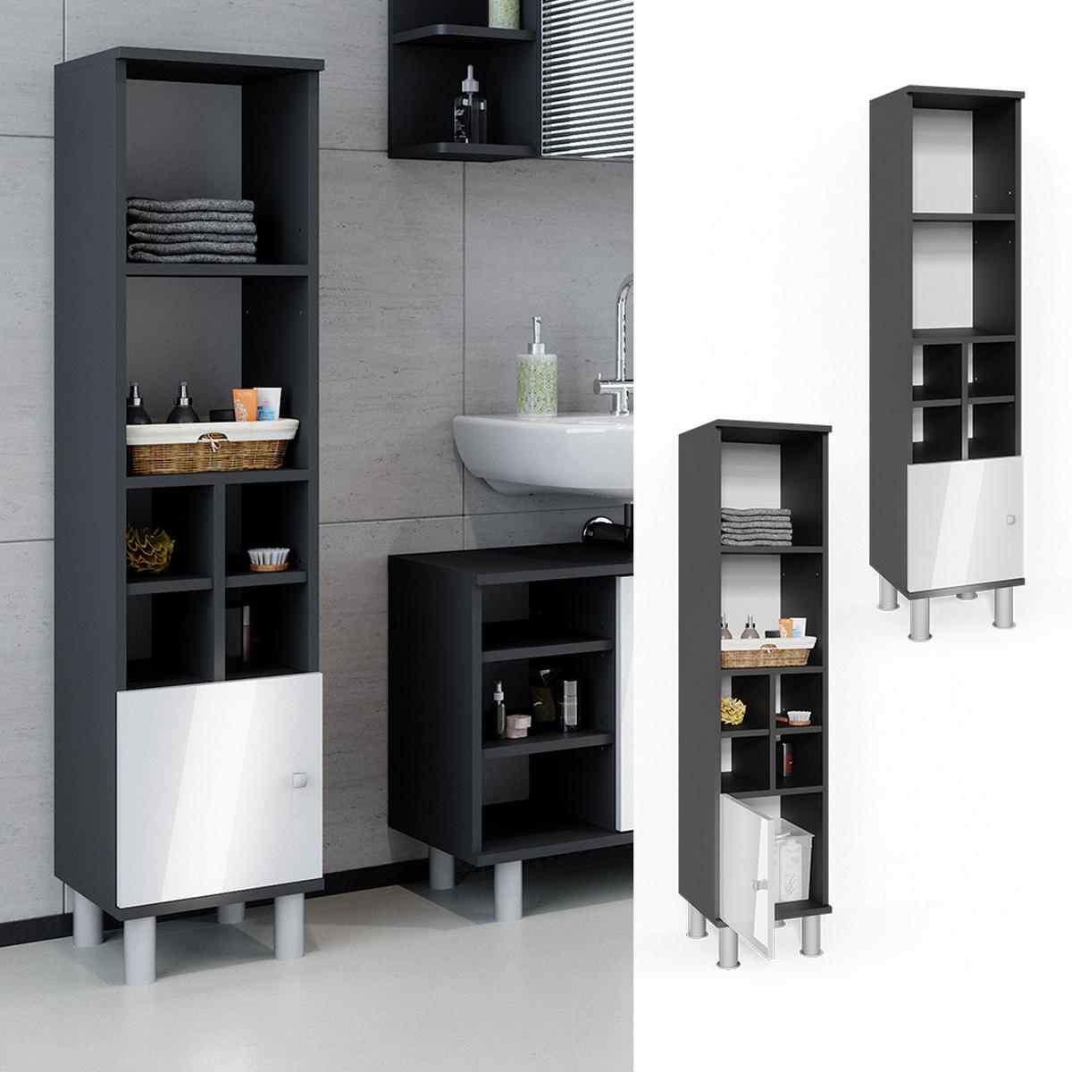 MIDISCHRANK Fynn Weiß Hochglanz 30 x 130.6 cm kleine Tür - Weiß Hochglanz, Holzwerkstoff (30/130.6/30cm) - Vicco