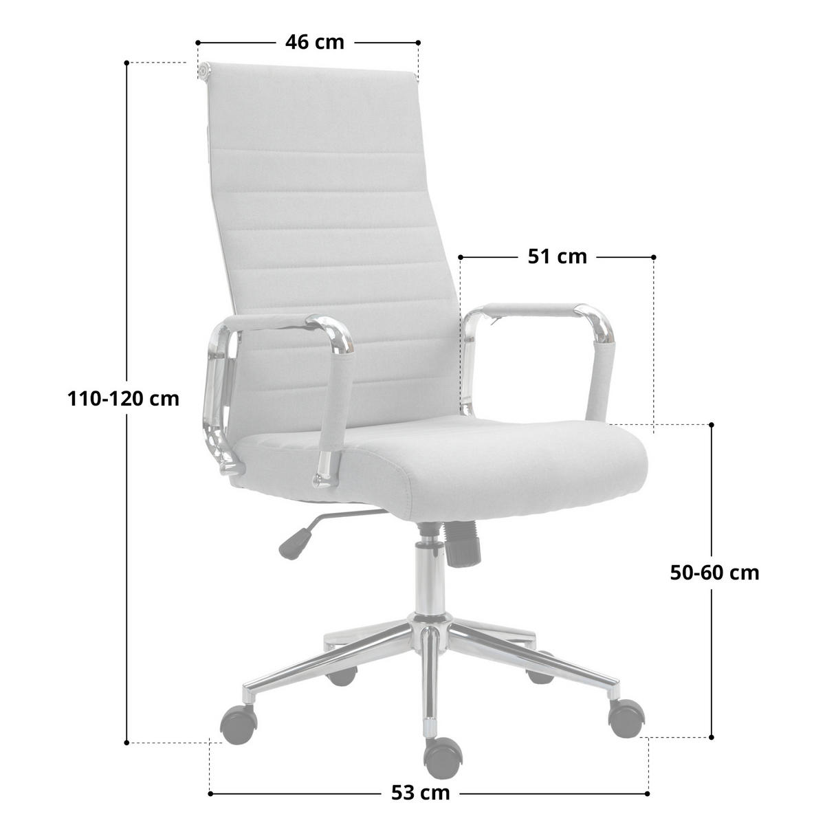 SCHREIBTISCHSTUHL OFFICE COMFORT HB Kunstleder Weiß - Silberfarben/Weiß, Textil/Metall (57/120/53cm) - SVITA