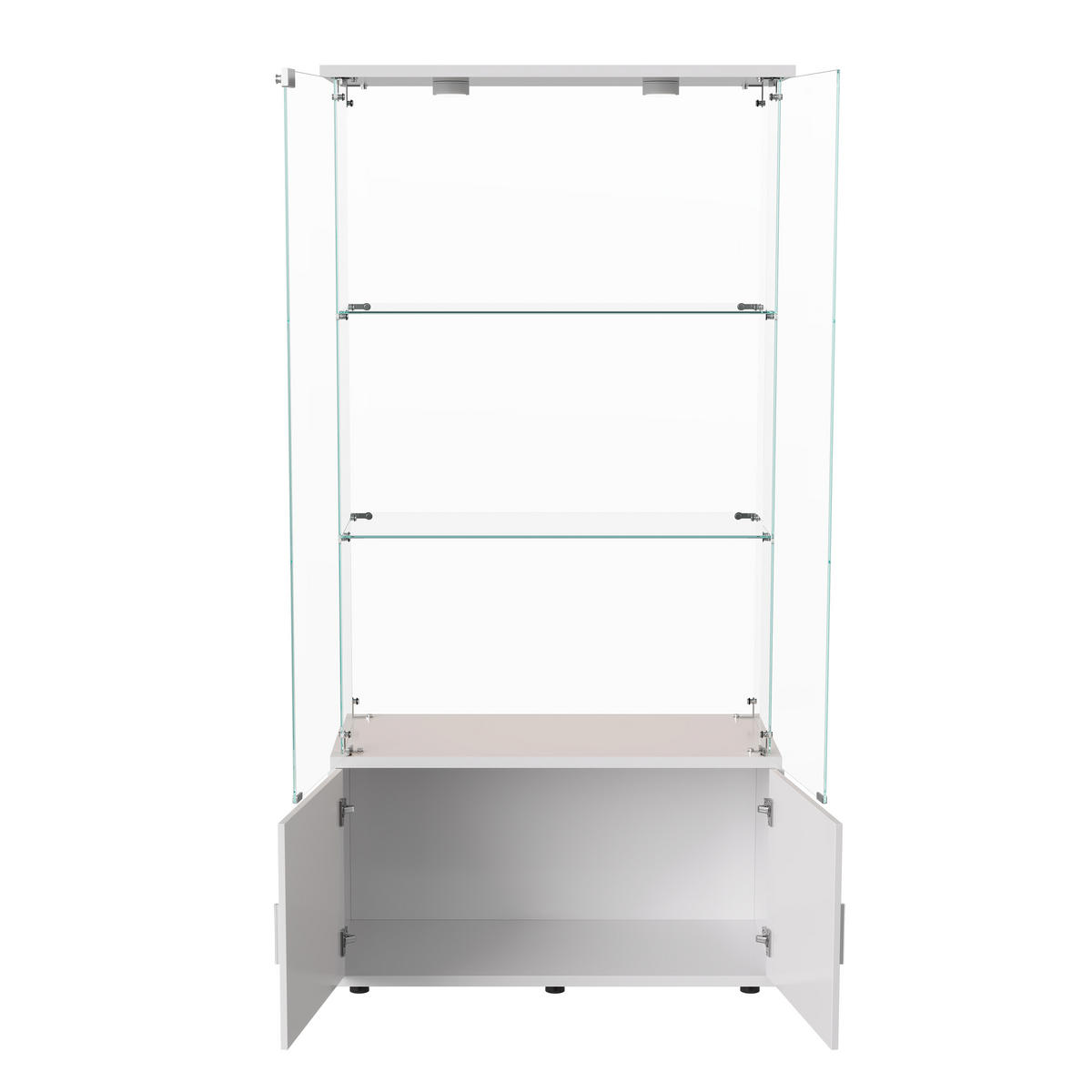 VITRINE 3 Einlegeböden, LED, Stauraum, modern, weiß, Glas & Metall, ideal für Wohnzimmer/Büro - Weiß, Glas (78.51/164/35cm) - EuroLiving