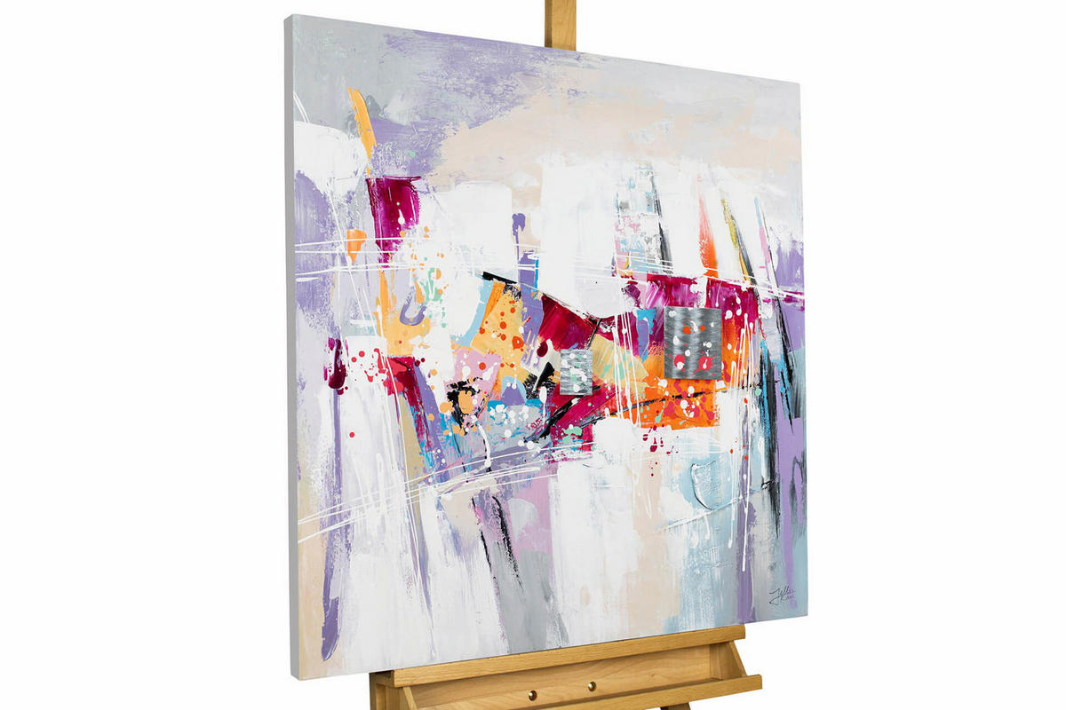 ÖLGEMÄLDE 80/80 cm - Pink/Lila, Holz/Textil (1.6/80cm) - KUNSTLOFT