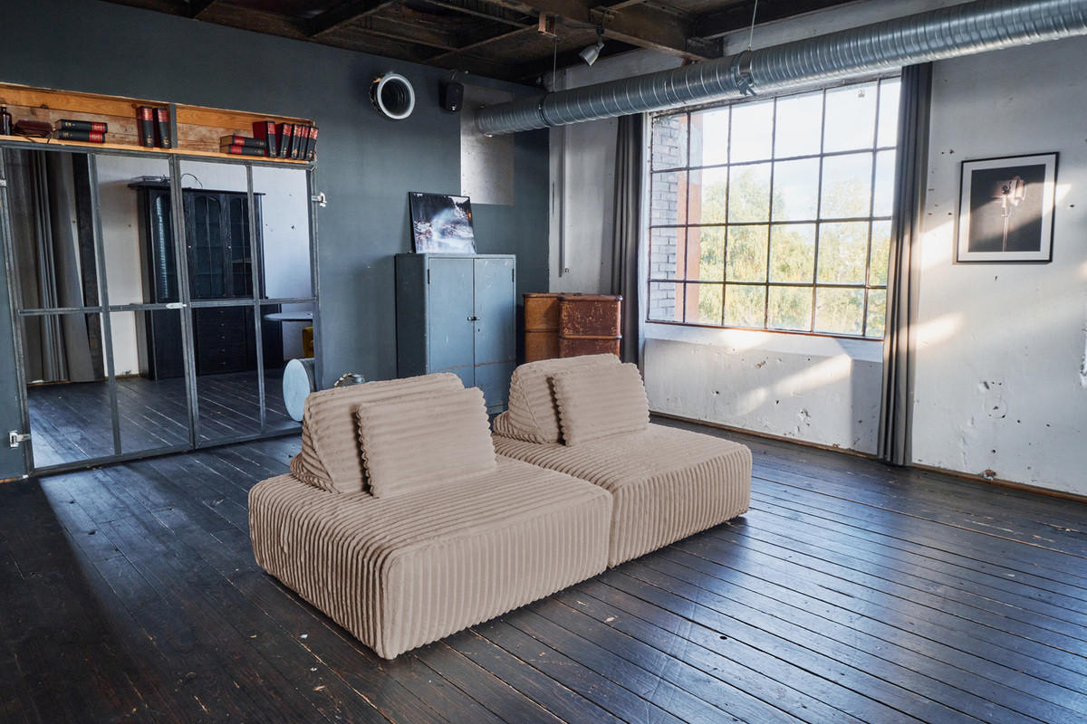 MODULSOFA WIOLO SOFT 2 MODULE 2 KISSEN Taupe Cord - Taupe/Schwarz, Kunststoff/Textil (222/84/111cm) - KAWOLA