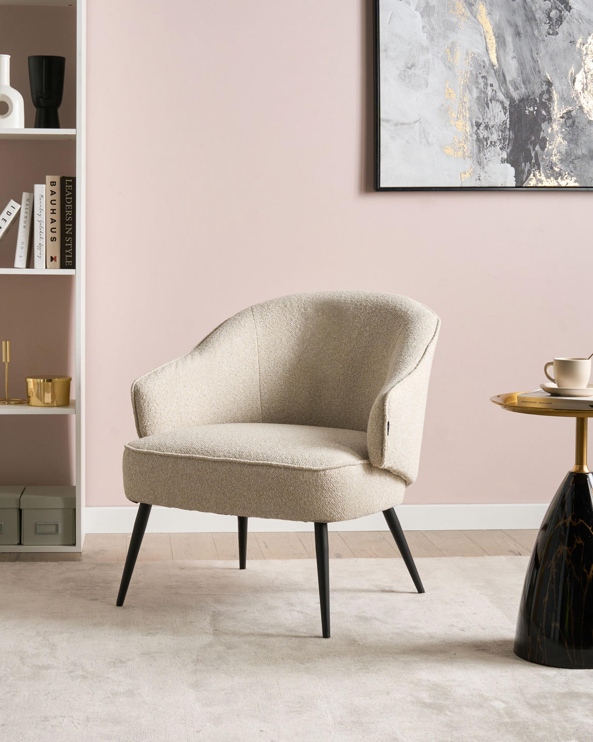 SESSEL Hellbeige Kayla - Beige/Schwarz, Textil (70/77/76cm) - Beliani