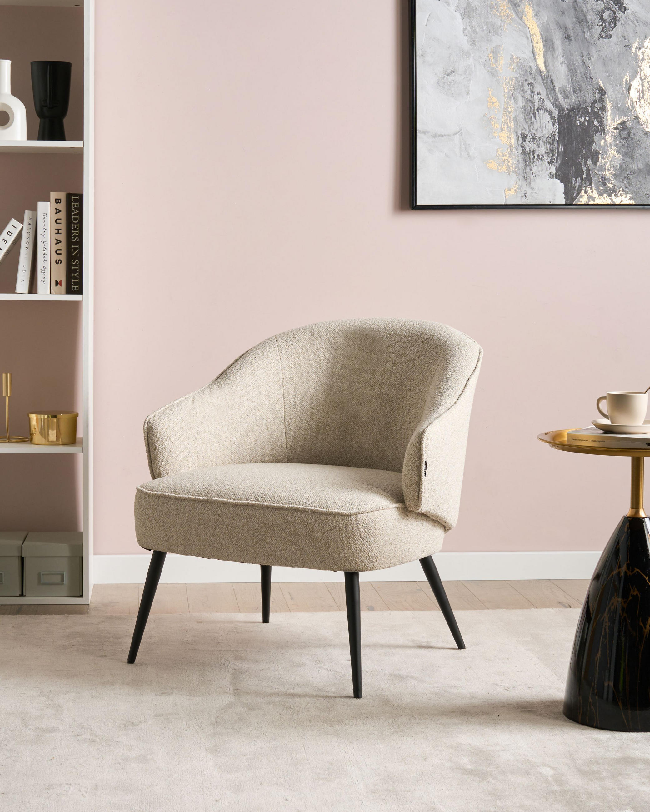 Thumbnail - Beliani Sessel, Beige, Schwarz, Textil, 70x77x76 cm, Wohnzimmer, Sessel, Polstersessel