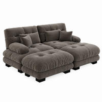 SOFA modular mit 2 Ottomans Chenille Brown - Dunkelgrau, Kunststoff (145/81/220.1cm) - Meubliv