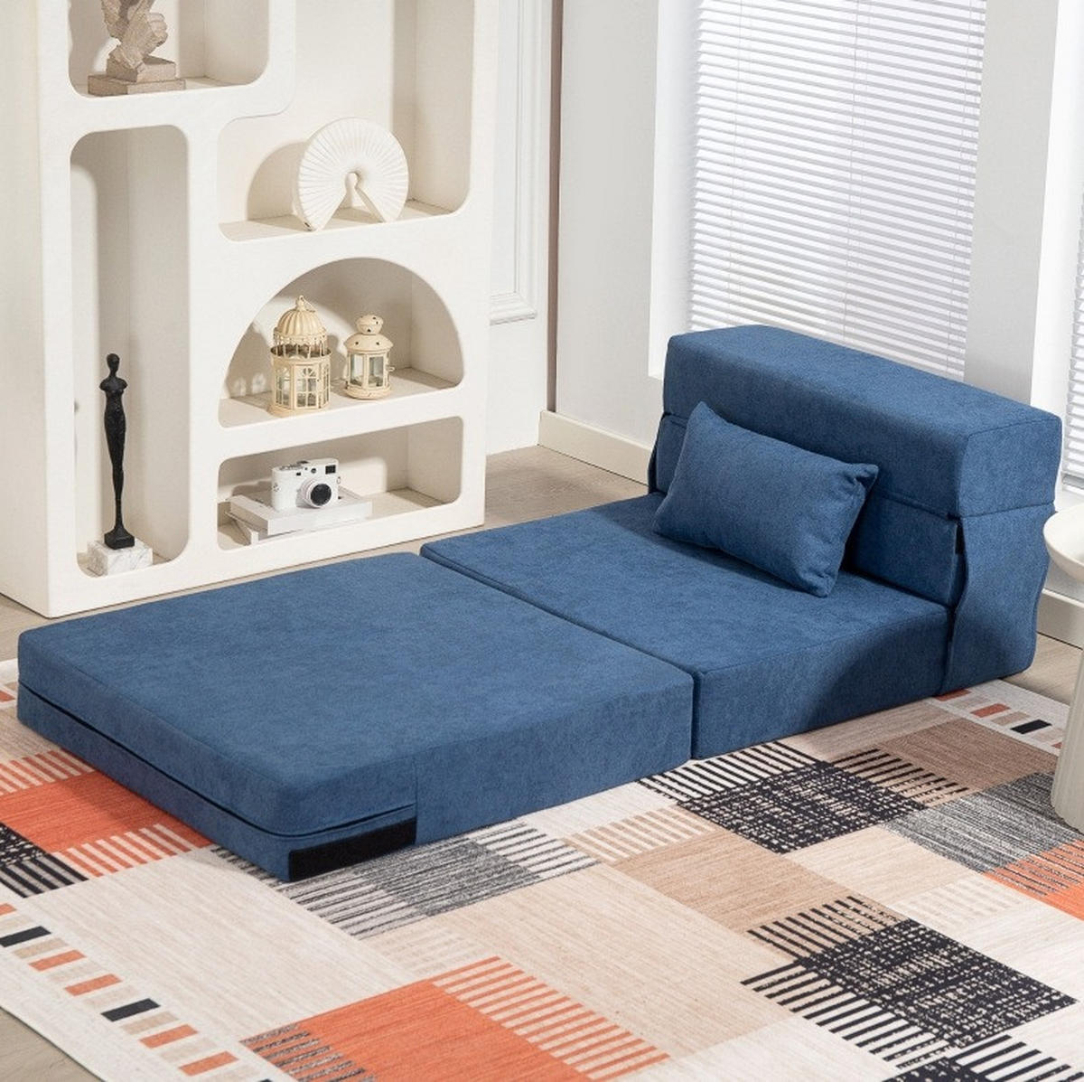 SCHLAFSESSEL in Blau 80x210x15 cm, klappbar mit Kissen - Blau, Kunststoff (210/15/80cm) - IVMEU