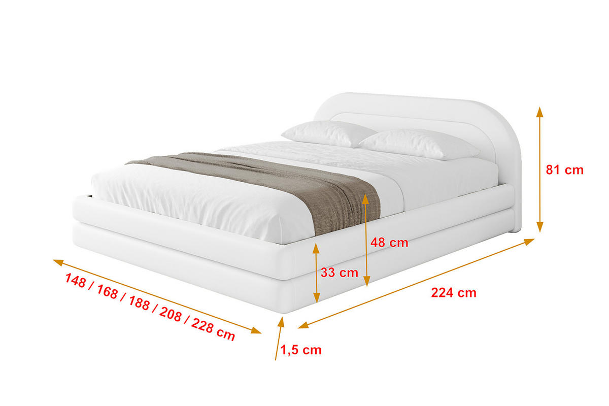 POLSTERBETT mit Bettkasten und Lattenrost, Boxbett ohne Matratze - LERIS-v1 200x200 Weiß Kunstleder - Weiß Hochglanz, Holzwerkstoff/Textil (200/200cm) - ALTDECOR