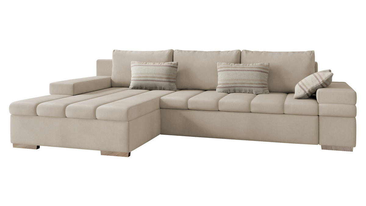 ECKSOFA Bangkok, Seite: Links - Beige/Silberfarben, Holz/Textil (310/175cm) - MIRJAN24