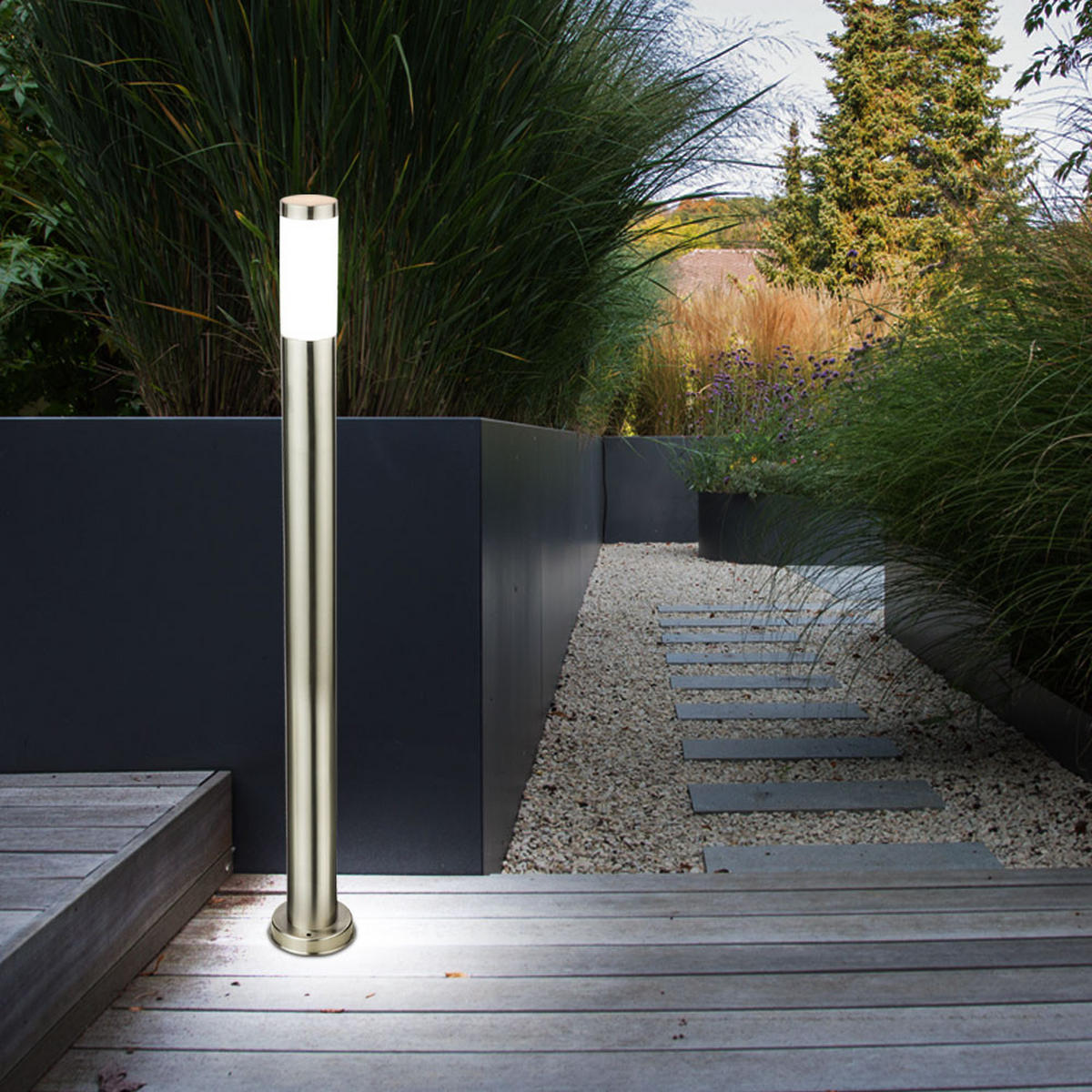 LED STEHLAMPE Edelstahl Silber opal - Silberfarben, Metall (12.7/12.7/110cm) - Globo Lighting