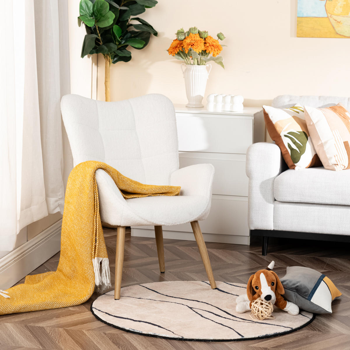 OHRENSESSEL-SET 2 Stück in Eisen Bouclé - Beige, Textil/Metall (62/90.5/72cm) - Meubles Cosy