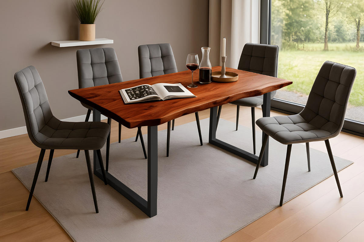 ESSTISCH MAX - Nussbaumfarben/Schwarz, Holz/Metall (80/120/77cm) - SAM