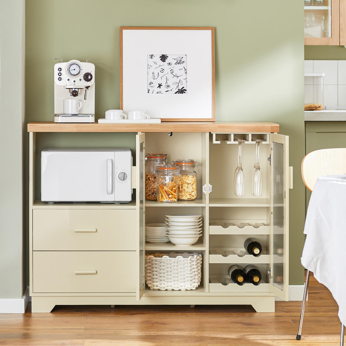 KÜCHENSCHRANK Beige - Beige, Glas/Holz (120/90/40cm) - SoBuy