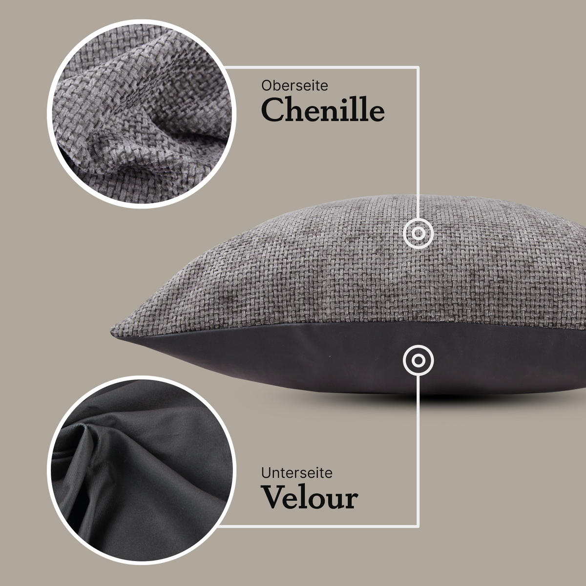 KISSENHÜLLE Chenille Cross 60 cm x 60 cm in Silber - Grau, Textil (60/60cm) - Bestlivings